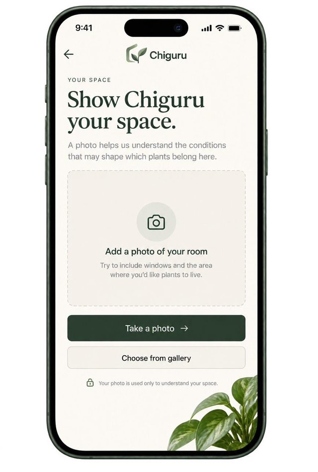 Chiguru screen prompting the user to add a photo of their room